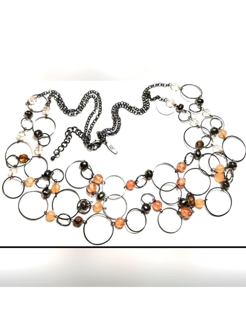 Vintage Necklace Multi Strand Signed NEW YORK Ring Salmon Pink Beads 35'-37'